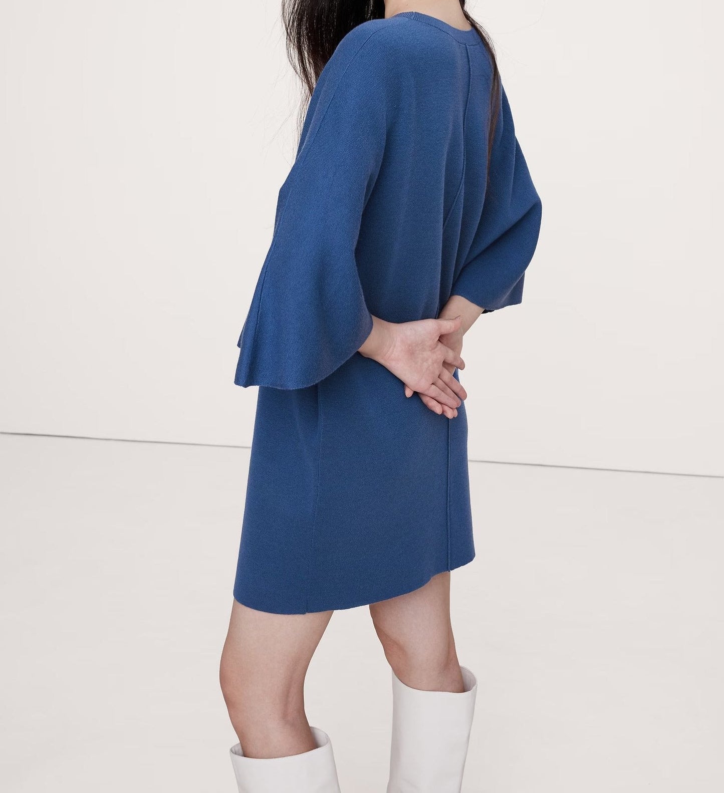 Wool Flutter-Sleeve Mini Sweater Dress