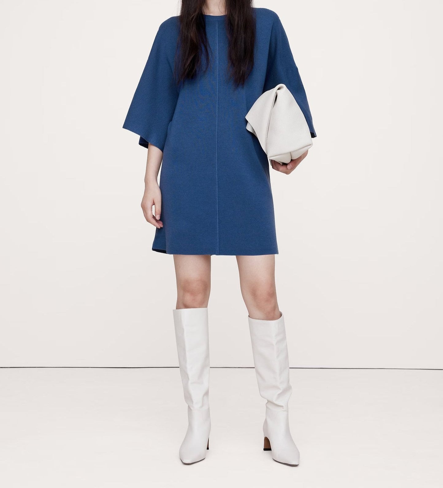 Wool Flutter-Sleeve Mini Sweater Dress